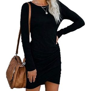 Long Sleeved Ruched Bodycon Dress